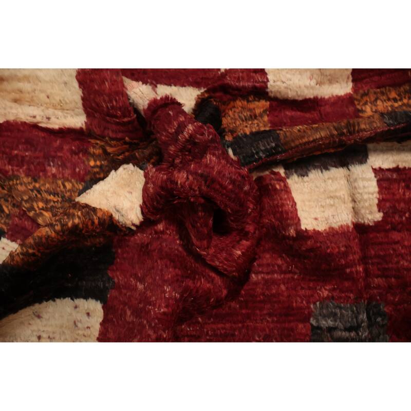 Hand Knotted Oriental 100% Wool Carpet Modern Geometric Red Moroccan Area Rug - 10' 2'' X 6' 9''