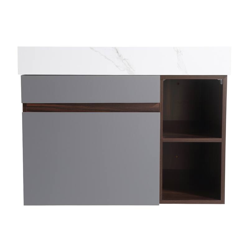 30 in. W Bath Vanity in Rock Grey with White Engineered Stone Top Single Ceramic Undermount Sink