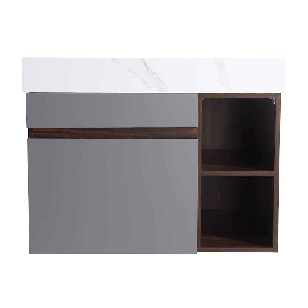 30 in. W Bath Vanity in Rock Grey with White Engineered Stone Top Single Ceramic Undermount Sink
