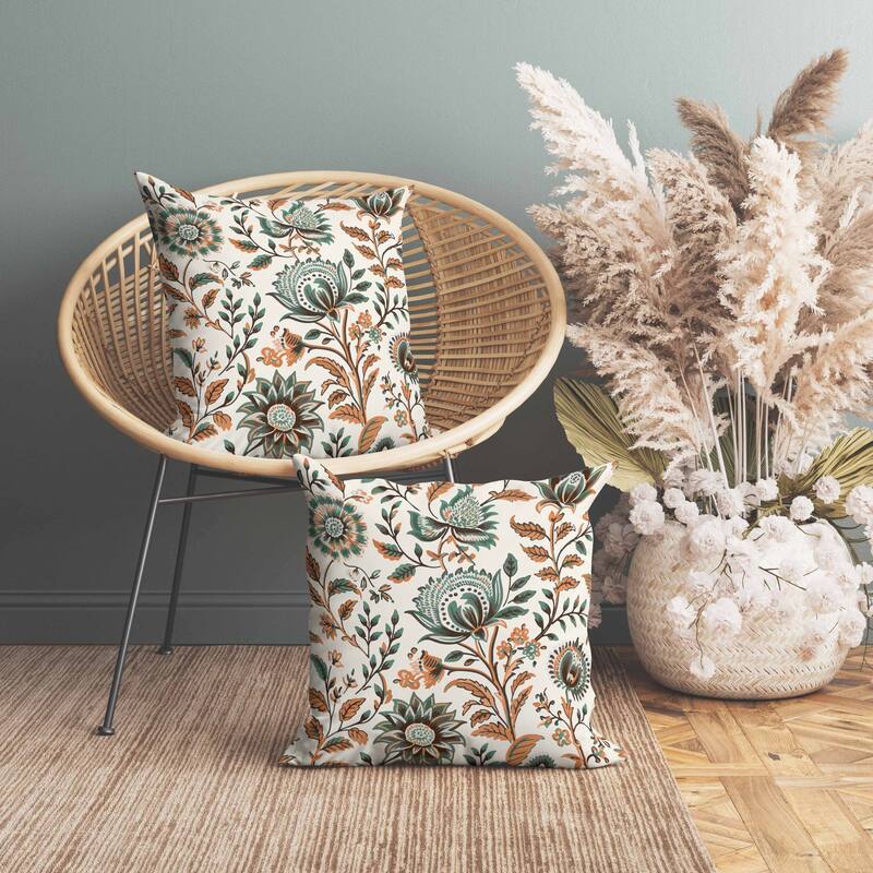 Sanganeri Block Print Faux Suede Reversible Throw Pillow Orange and Teal