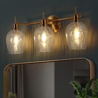 Modern Gold 3-Light Bathroom Vanity Light Glass Wall Sconces - W23.6" * H8.1"