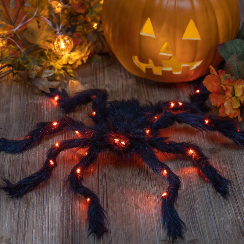 Set of 2 Light Up Halloween Spiders with Purple Micro LEDs