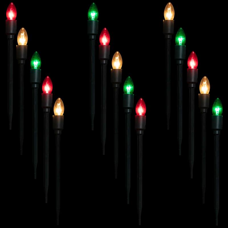 Set of 15 Lighted Red, Clear Green C9 Christmas Pathway Marker Decor