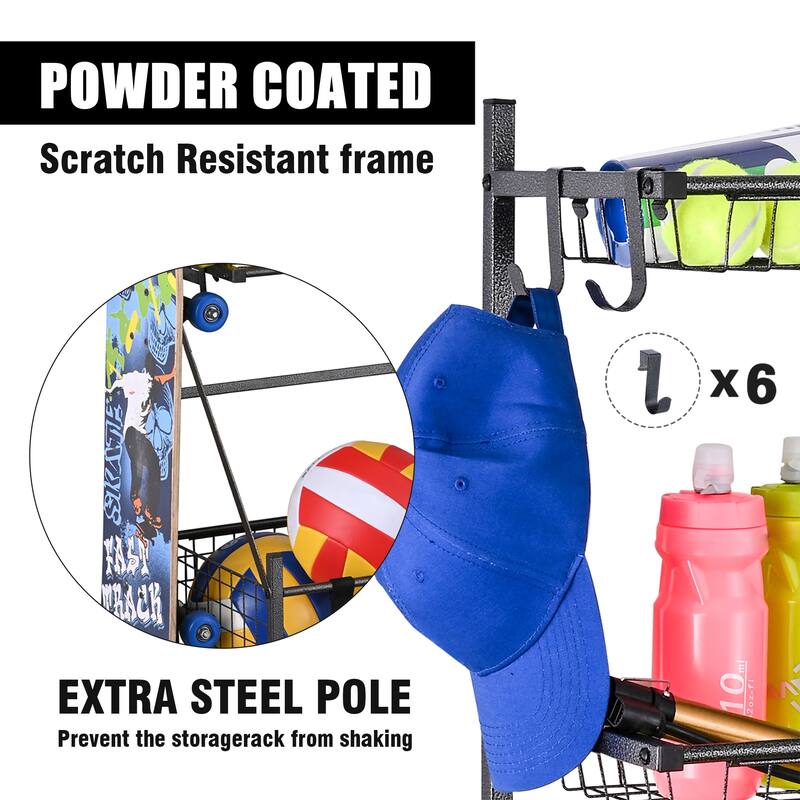 4 Tier Garage Storage Organizer for Sporting Goods Balls