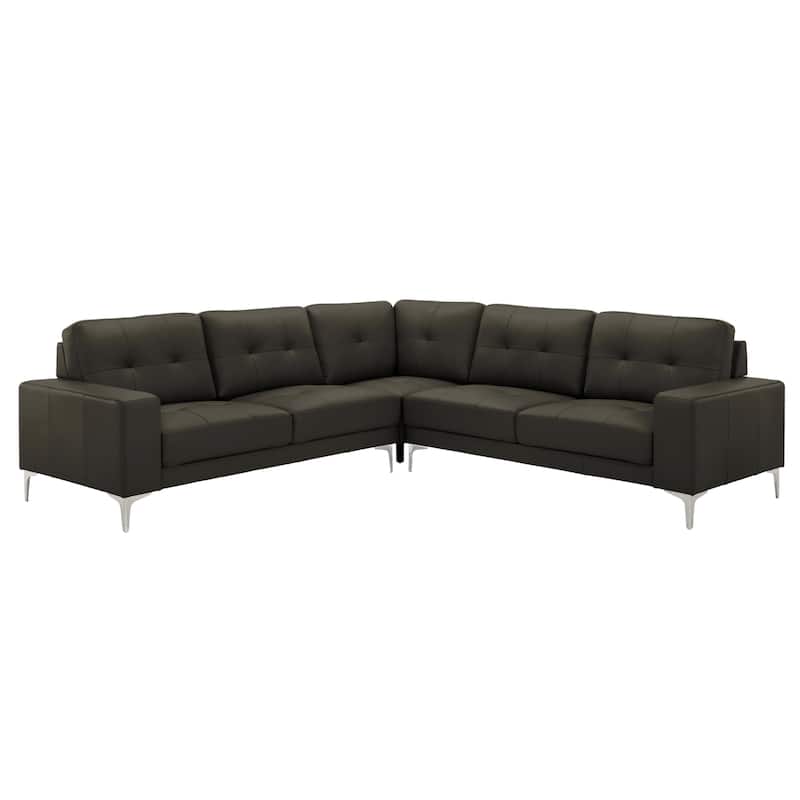 Pimentel Modern 102 in. Modern Top Grain Genuine Leather Sectional Sofa with Tufted Back and Track Arms
