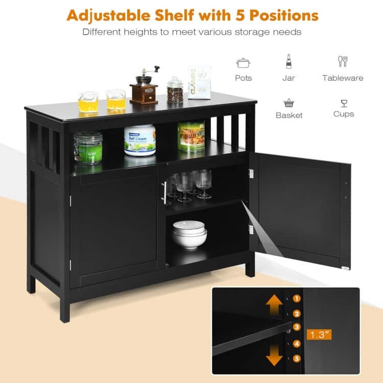 Kitchen Buffet Server Sideboard Storage Cabinet with 2 Doors and Shelf - 40" x 16" x 34" (L x W x H)