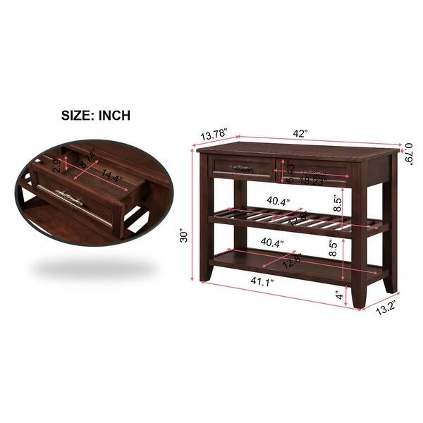 dimension image slide 2 of 4, Console Table with 2 Drawers and 2 Tiers Shelves, Entryway Sofa Table Long Narrow Wood Console Table for Living Room Hallway
