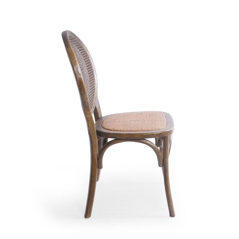 2PCS Wood Dining Chair With Rattan Back