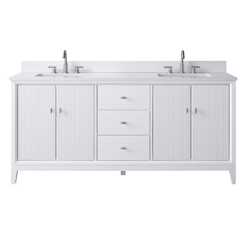 Vanity Art 72" Freestanding Bathroom Vanity with Engineered Marble Top and Sinks