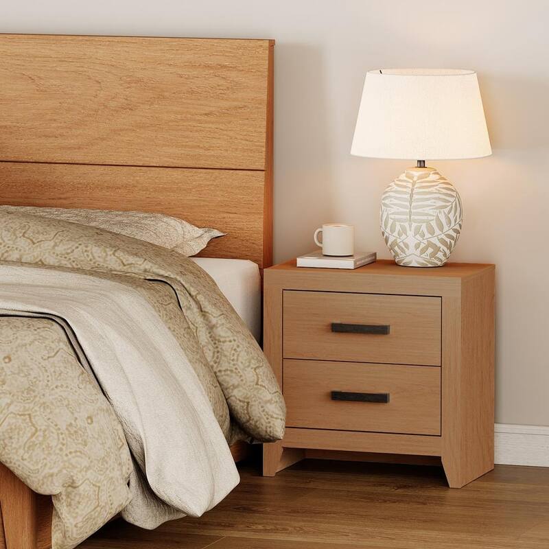 WAMPAT Farmhouse End Table with 2 Storage Drawers - Rustic Brown Accent Table for Bedroom & Living Room - Mocha-1PCS