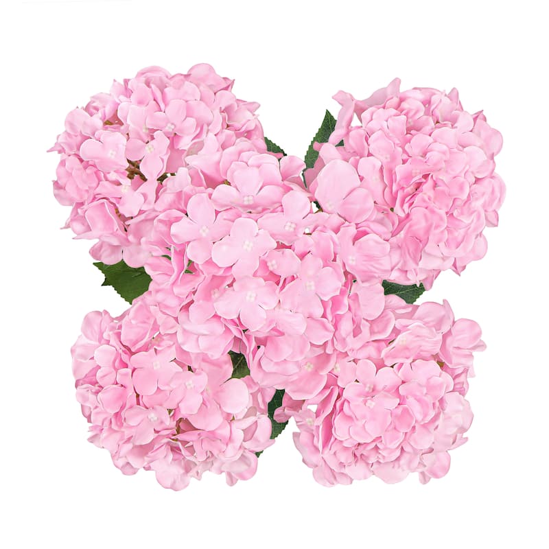 Set of 2 Deluxe Baby Pink Artificial Hydrangea Flower Stem Bush Bouquet 19in - 19" L x 11" W x 11" DP