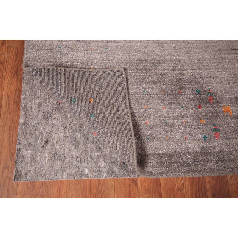 Earth Tone Striped Gabbeh Indian Area Rug Handmade Brown Silk Carpet - 8'1" X 9'9"