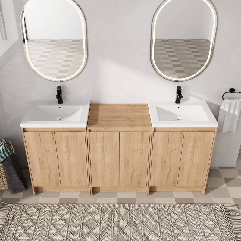 Malwee 24"/48"/72" Bathroom Vanity with Sink, FreeStanding Vanity with Soft Close Door and Adjustable Shelf - 70.1"×18.1"×35.3"