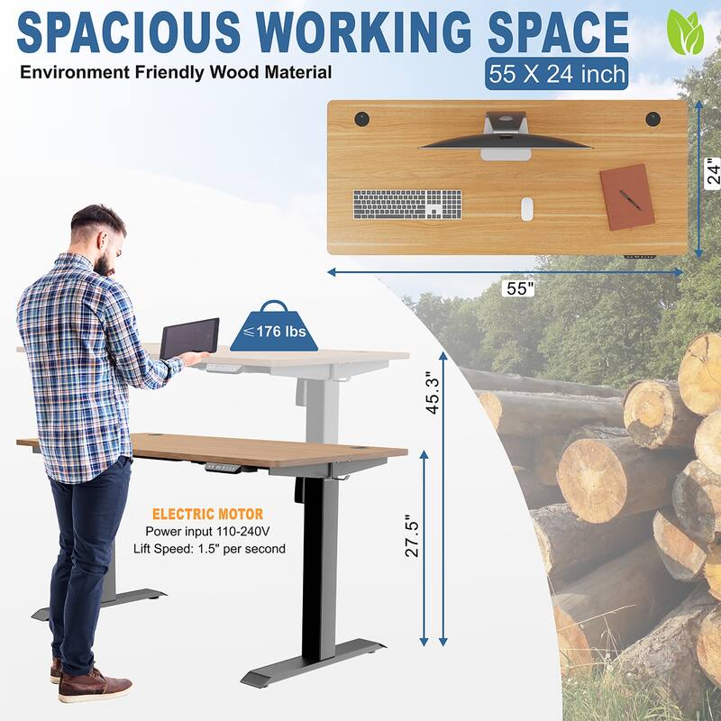 Futzca Height Adjustable Electric Standing Desk Sit Stand Computer Stand up Desk with Splice Board(Black)