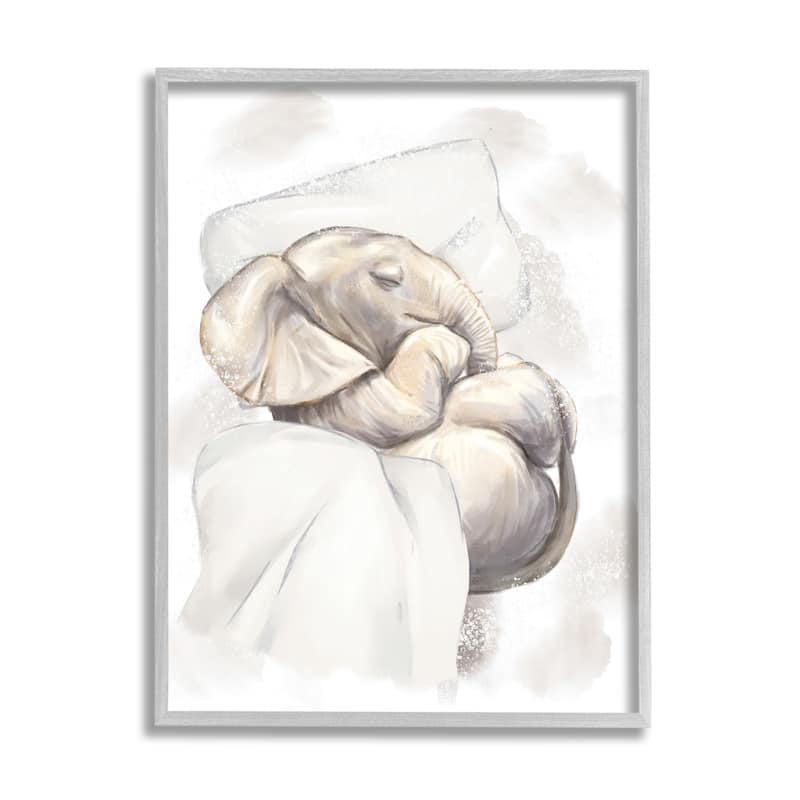 Stupell Baby Elephant Nursery Animal Cozy Pillow Nap Framed Wall Art, Design by Ziwei Li - White - 24 x 30 - Grey