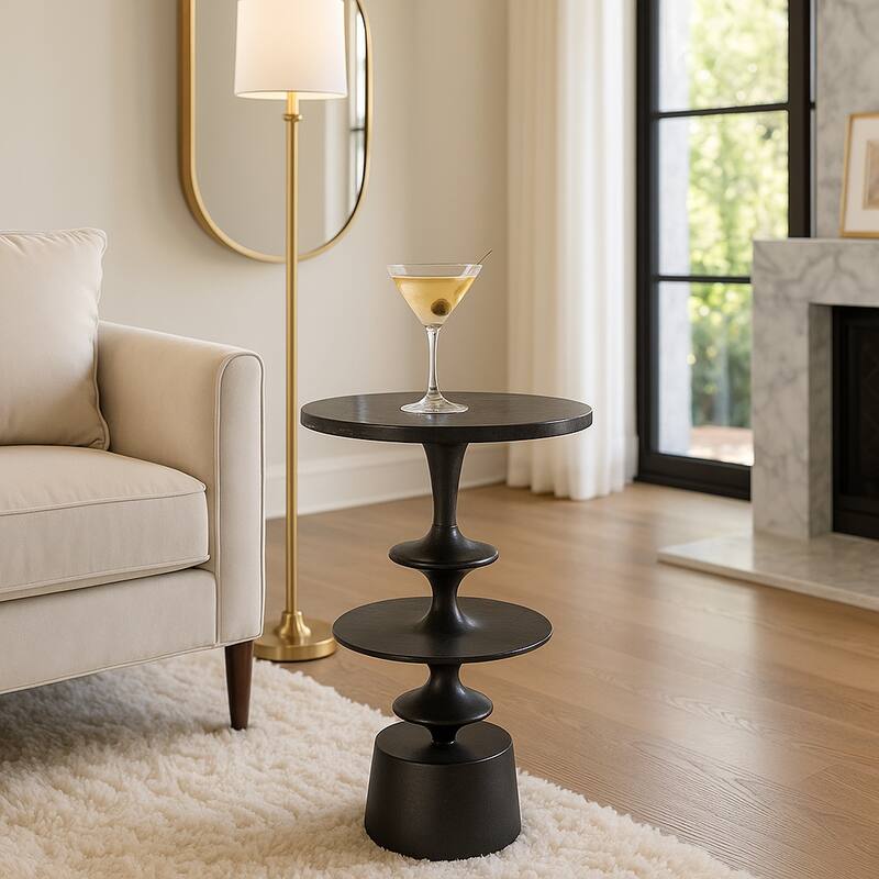 Accent Side Table with Polished Marble Top and Curved Base - 25"