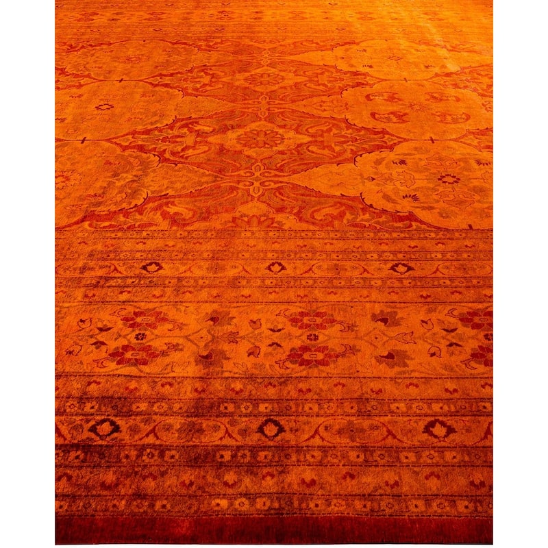 Overdyed, One-of-a-Kind Hand-Knotted Area Rug - Orange - 12' 3" x 14' 3"