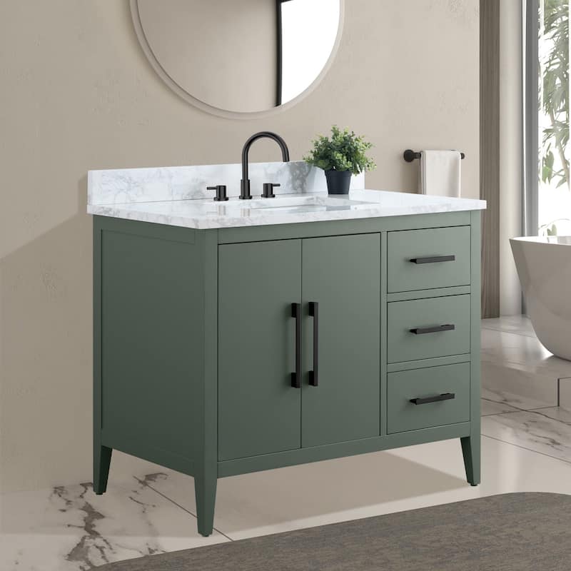 Vanity Art 42" Single Sink Bathroom Vanity Cabinet with Engineered Marble Countertop