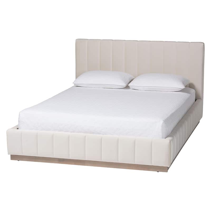 Granger Velvet Upholstered Platform Bed with Channel Tufted Headboard, Modern Low Profile Bed Frame - Alabaster White