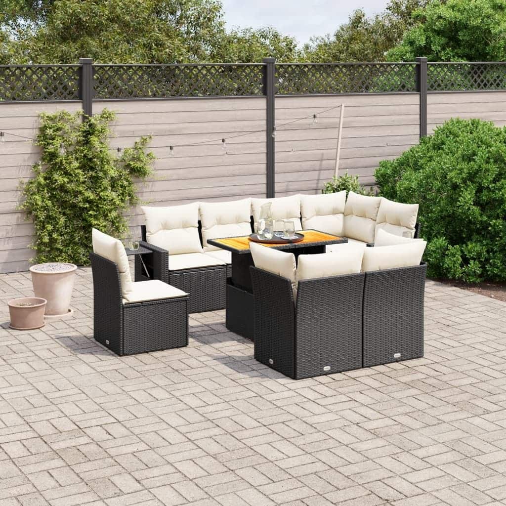 vidaXL Patio Sofa Set with Cushions Conversation Set Outdoor 9 Piece Poly Rattan - 21.7 x 39.4 x 28.7