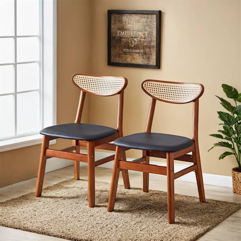 The Stylish And Durable Solid Wood Dining Chair,PU Cushion,Set of 2