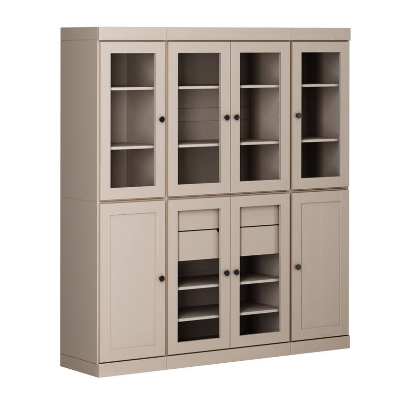 Palace Imports 100% Solid Wood 65" Pantry Cabinet with Clear Glass, Shaker Doors, 2-Drawers and Adjustable Shelves