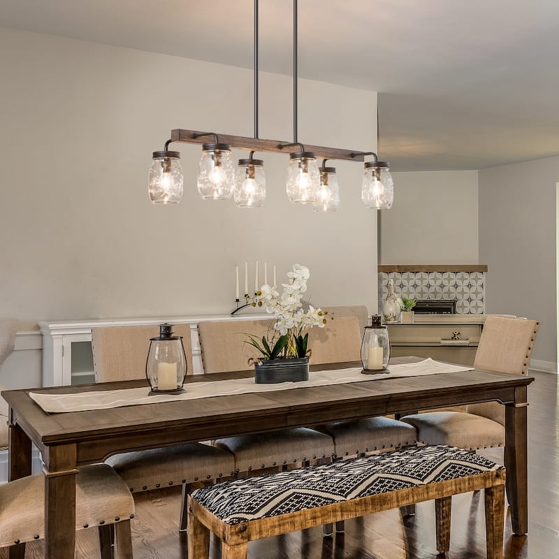 Modern Farmhouse 6-Light Glass Chandelier Island Lights for Dining Room - L27.5" x W11"x H 71.5"