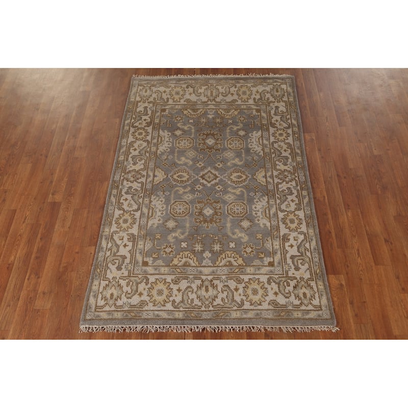 Gray Oushak Oriental Area Rug Handmade Wool Carpet - 3'11"x 6'1"
