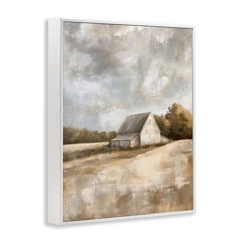 Stupell Cloudy Farm Landscape Framed Giclee Art Design By Petal Prints Design