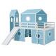 preview thumbnail 11 of 28, Full Size Loft Bed with Slide, Tent & Tower, Playhouse Design, Solid Wood Frame, Castle-Themed Bed for Kids, Blue