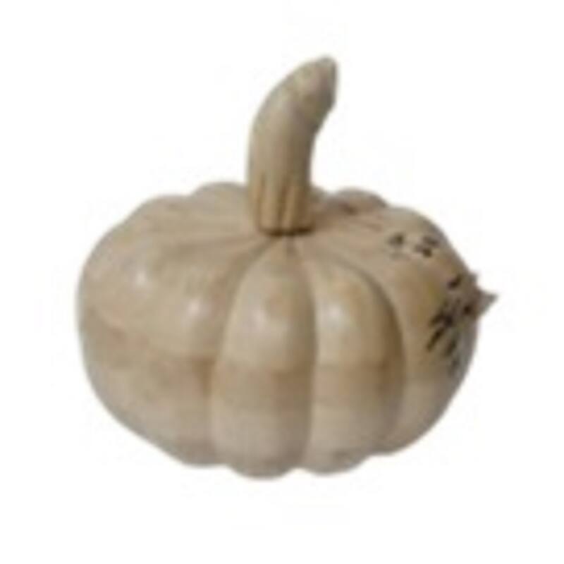 Medium Pumpkin Fall Harvest Wooden Tabletop Decoration - 9.5" - Beige