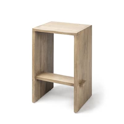 26-Inch Backless Counter Height Bar Stool Brown Solid Wood Seat Rustic Pedestal Base with Footrest - 26”H x 14”W x 16”D