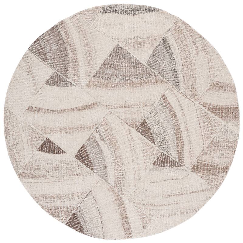 SAFAVIEH Handmade Abstract Mirie Contemporary Wool Rug - 6' Round - Ivory/Brown