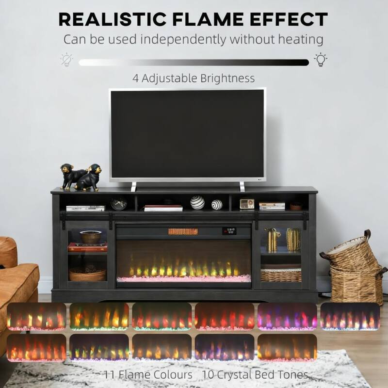 Farmhouse Fireplace TV Stand for TVs up to 80", TV Console TV Cabinet with 36" Electric Fireplace