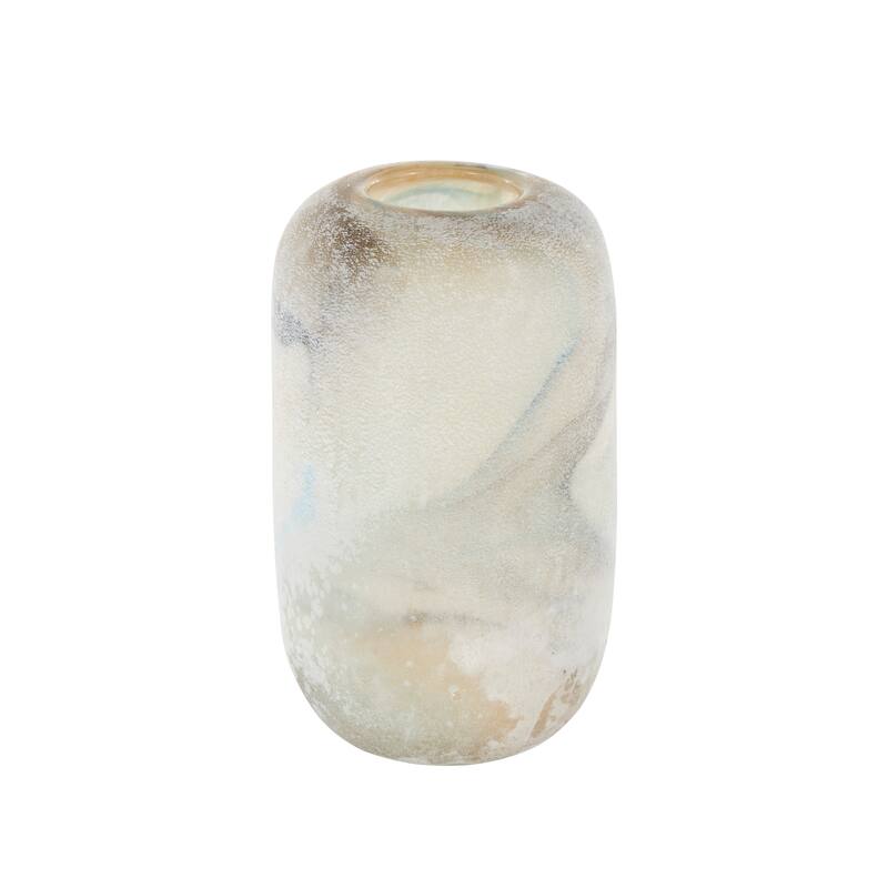 Cream Glass Distressed Decorative Vase with Blue and Tan Texturing