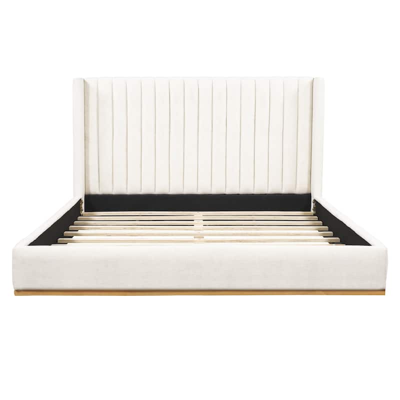 Christopher Knight Home - Modern Minimalist Upholstered Linen Platform Bed Frame with Wingback Headboard, Wood Slat Support
