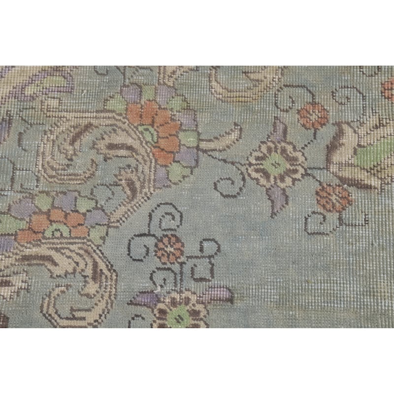 Light Blue Medallion Tabriz Persian Vintage Wool Carpet - 9'7" x 12'8"
