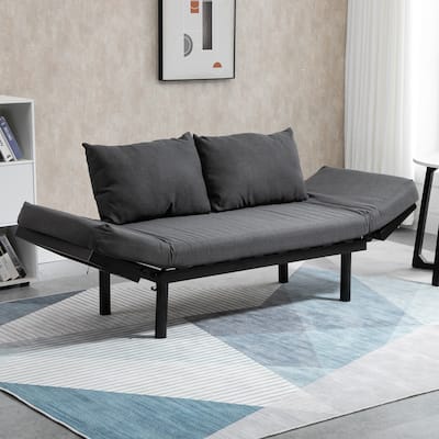 HOMCOM Single Person Chaise Lounger Sofa Bed with 5 Adjustable Positions, 2 Large Pillows, and Birch Legs