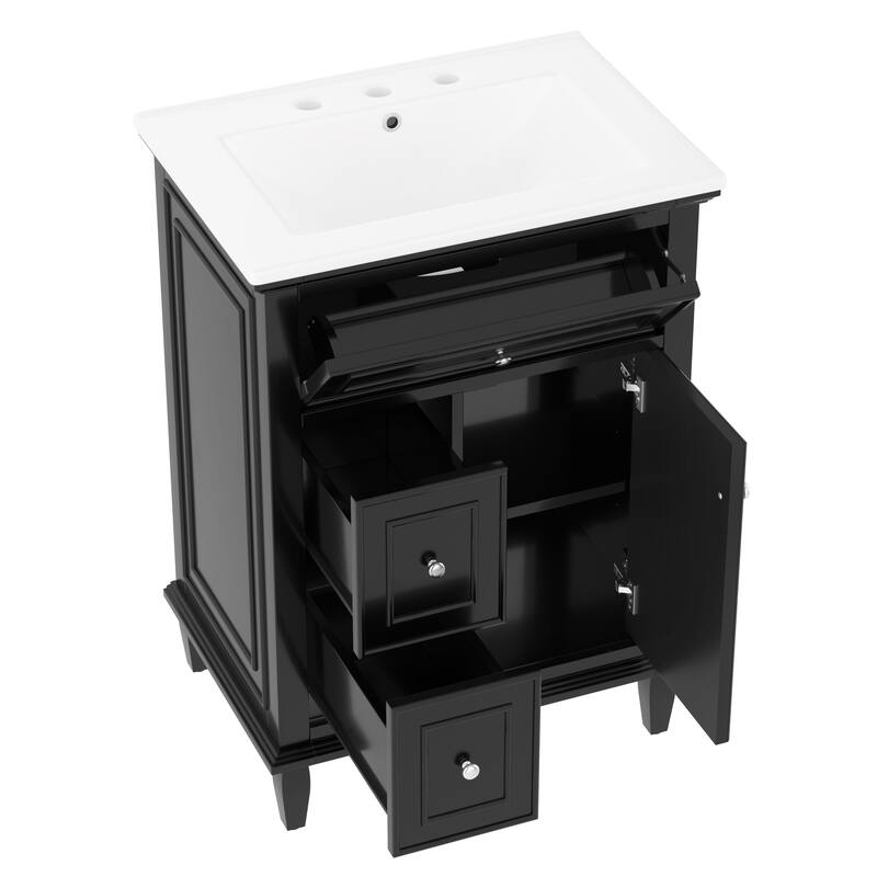 24" Bathroom Vanity with Sink, Bathroom Vanity Cabinet with One Flip Drawer and Two Drawers, Adjustable Shelf
