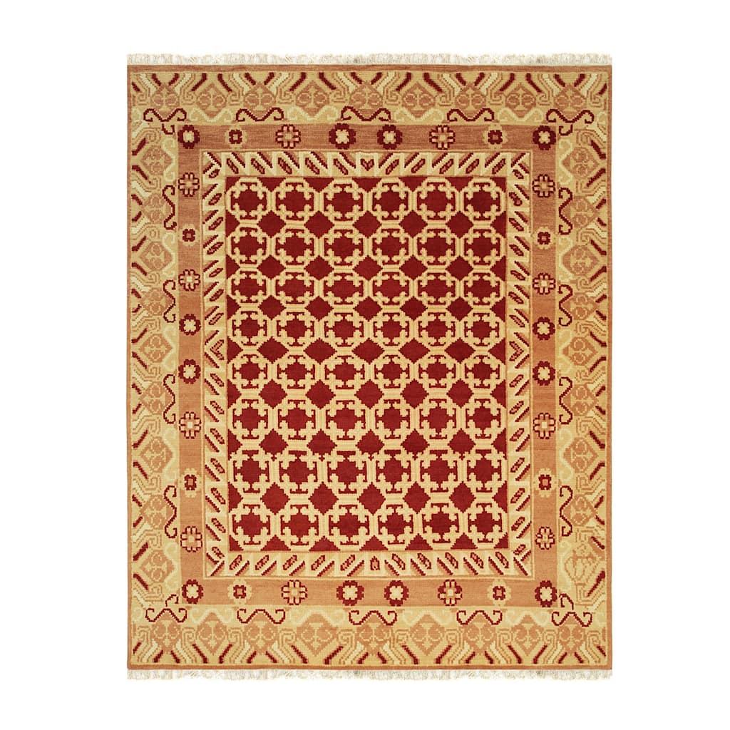 Red Hand Knotted Wool Rug, 6' x 9', Soft Stylish Floor Rug - L