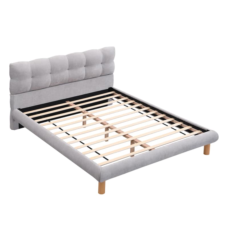 Curved Frame Platform Bed with Cookie-Shape Headboard, Upholstered Bed