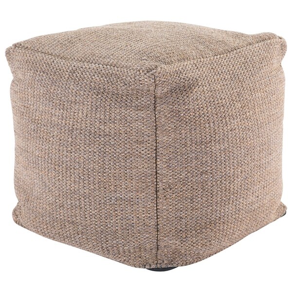 18" Tan Brown Contemporary Woven Outdoor Square Pouf Ottoman - N/A