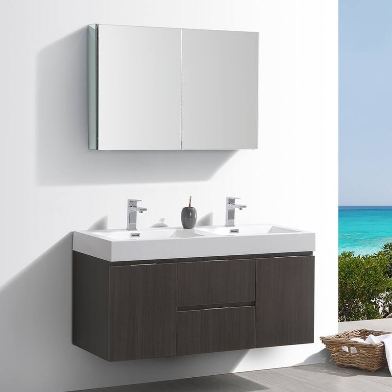 Fresca Senza 48" Wall Mounted / Floating Double Vanity Set with Wood