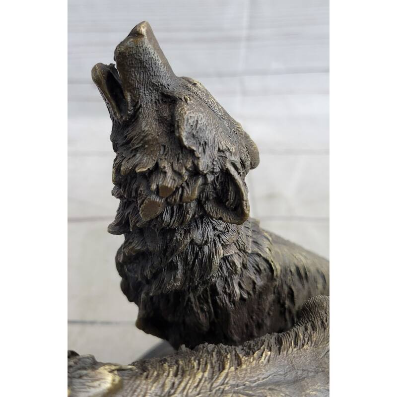 Imitative Wolf Pack 2 Wolves Howling Bronze Statue Sculpture Wildlife Decor Art By Barye