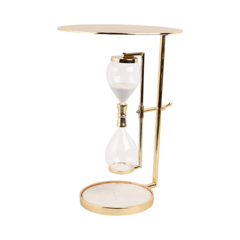 Metal Glass Accent Side Table Hourglass Base Round Design Home Decor - 16" x 16" x 23"