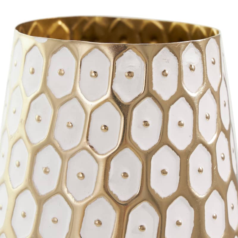 Gold Metal Geometric Dot Geometric Decorative Vase with White Accents