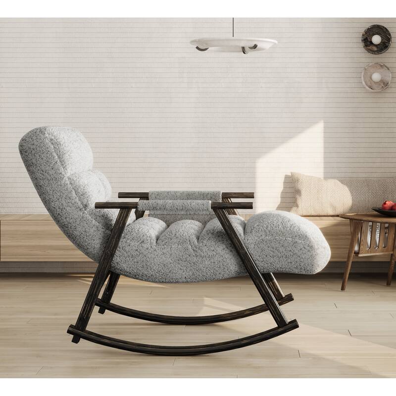 Modern 42.2" Velvet High Back Rocking Chair with Foot Rest and Side Pockets for Living Room