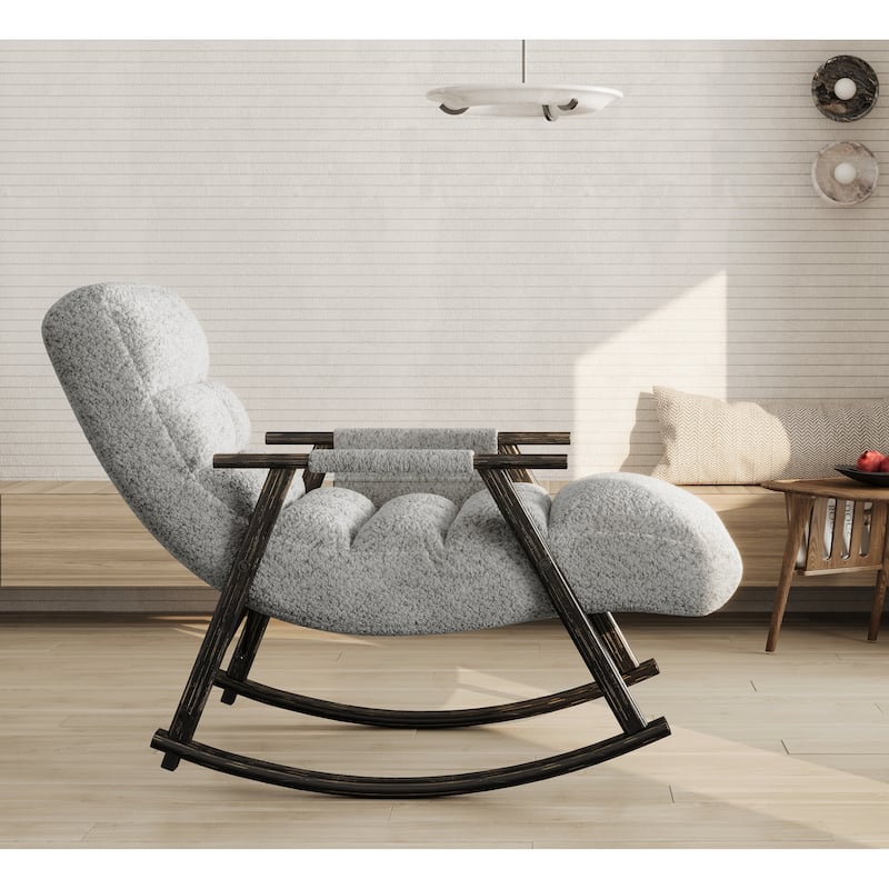Rocking Chair with Adjustable High Backrest, Glider Chairs with Side Pockets, Upholstered Lounge Chair with Armrest