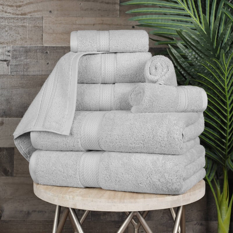 Superior Egyptian Cotton Pile Heavyweight 8-Piece Towel Set - Silver