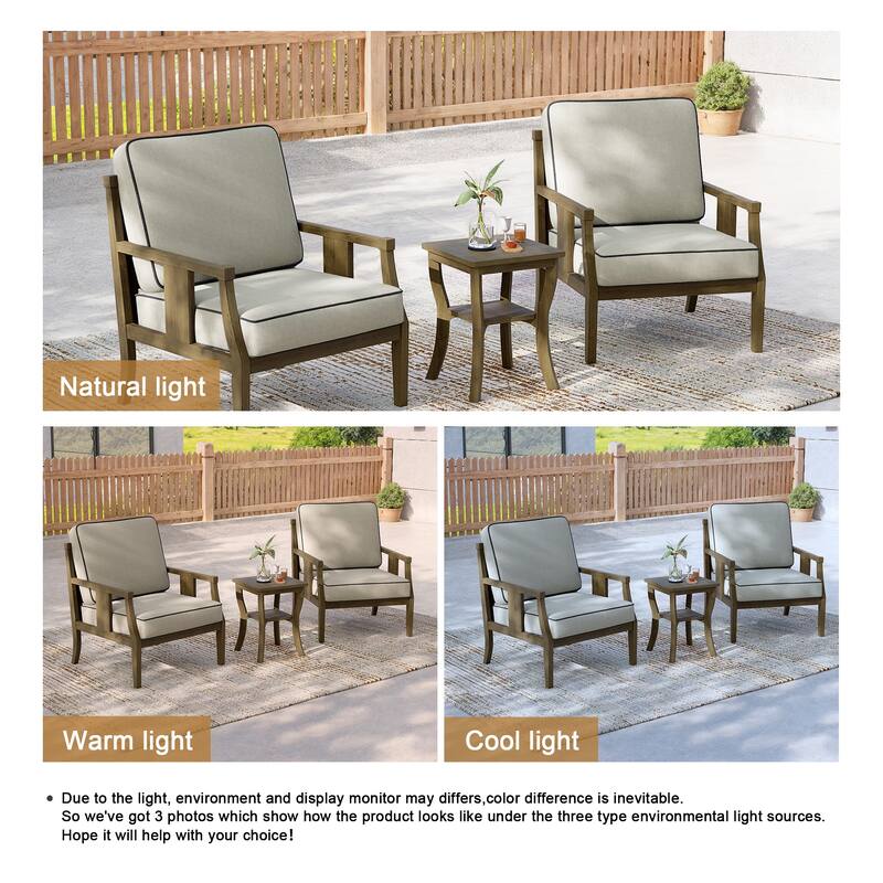 3-Piece Solid Teak Outdoor Patio Furniture Set Armchairs & Storage Table